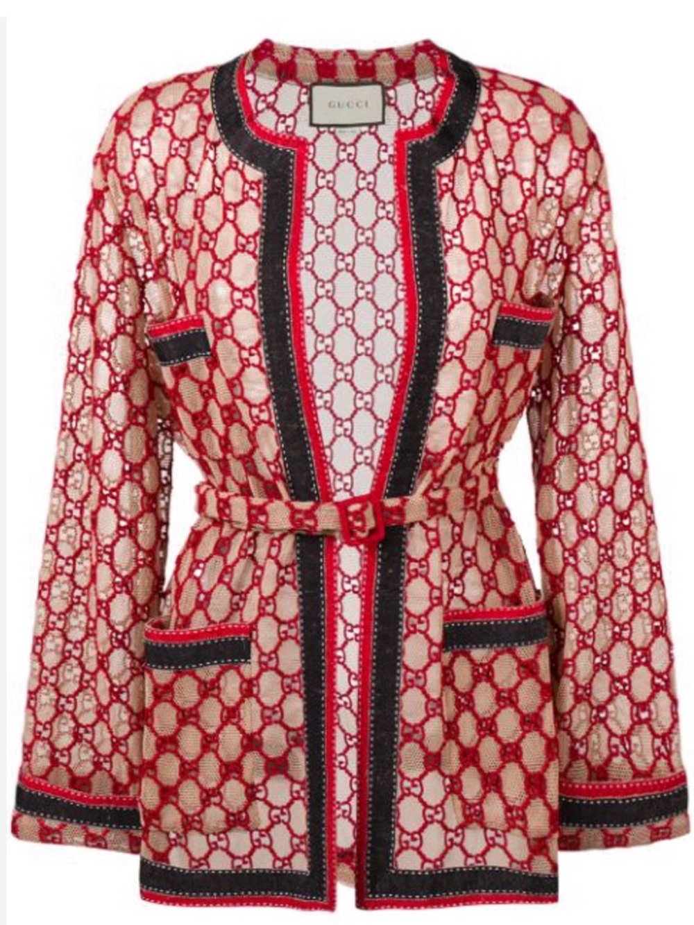 Gucci Macramé Red Lace Logo Jacket Sz 40